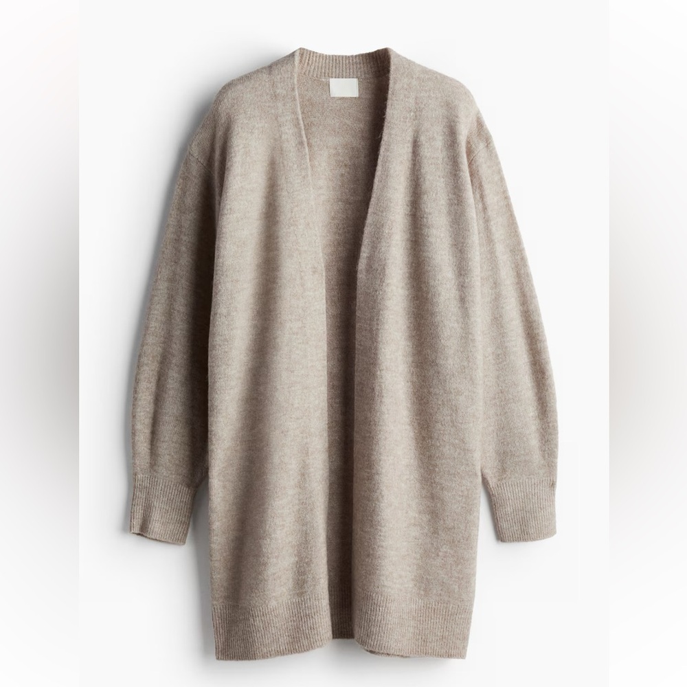 H&M Elegant Heather Tan Beige Open-Front Long Oversized Wool Cardigan Sz M